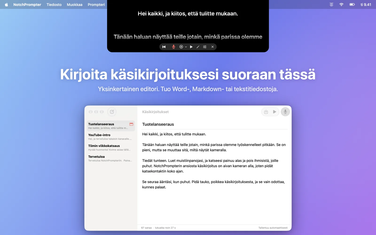 Editori-ikkuna prompterin alla.