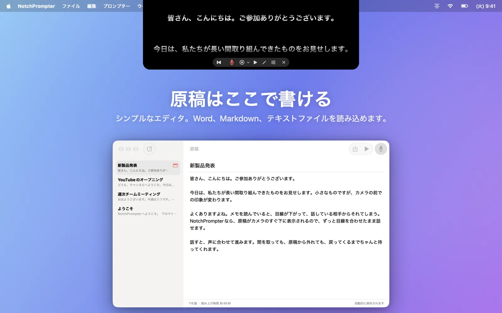 プロンプターの下にあるエディタウインドウ。